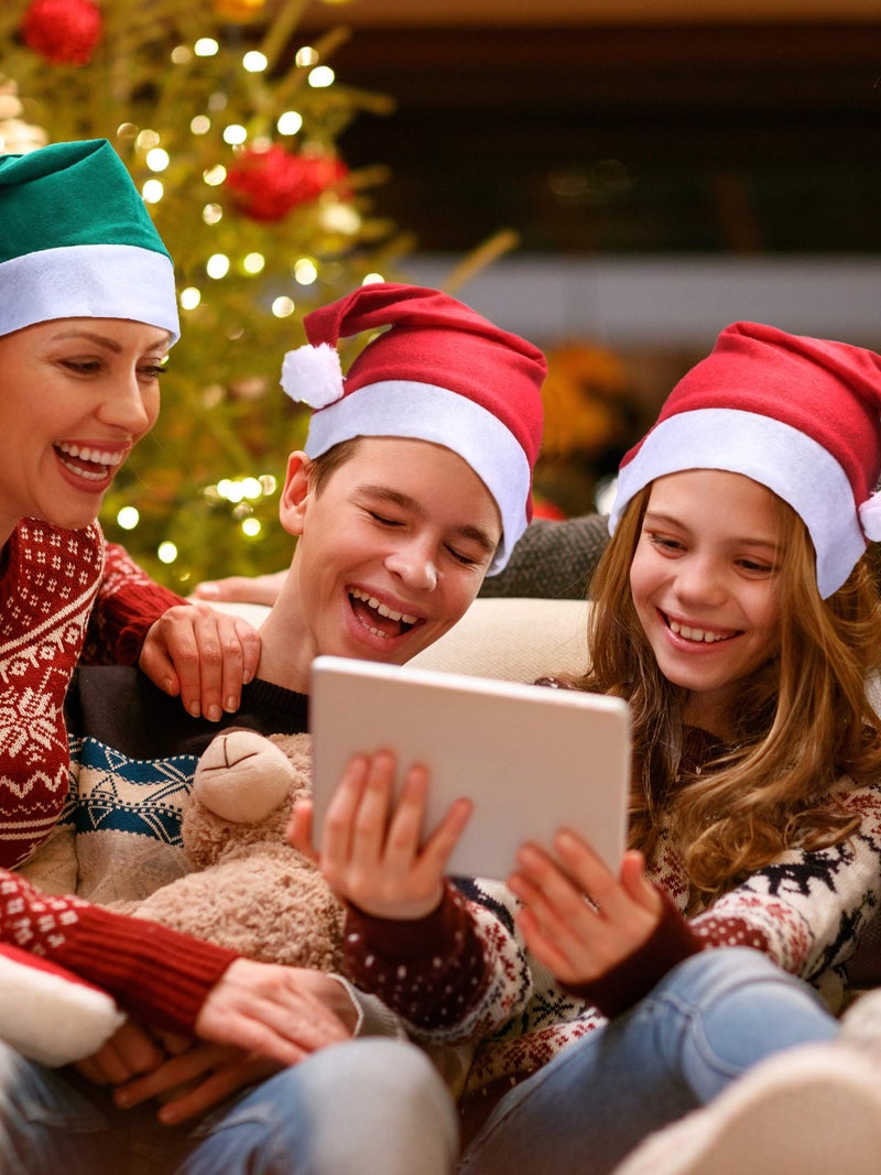 SATINIOR 12 Pieces Santa Hats Christmas Non Woven Fabric Costume Hat for Holidays Xmas Party Supplies(Green and Red,Small) - Image 2