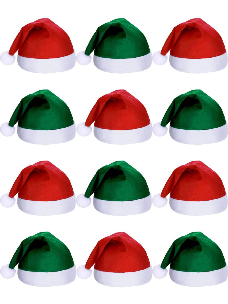 SATINIOR 12 Pieces Santa Hats Christmas Non Woven Fabric Costume Hat for Holidays Xmas Party Supplies(Green and Red,Small) - Image 1