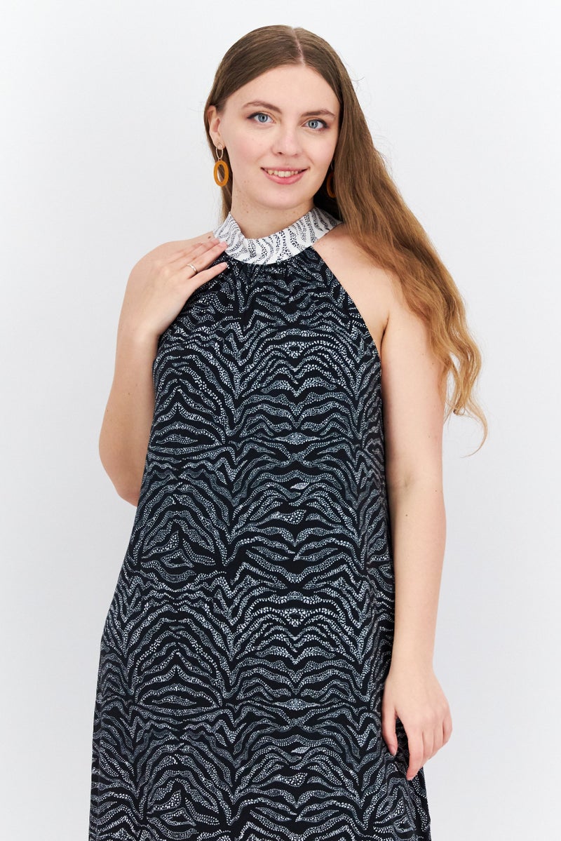 HALSTON Women Allover Print Midi Dress, Black - Image 2