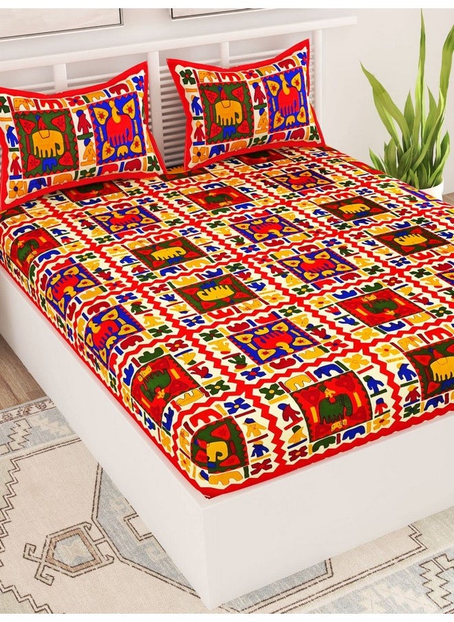 Uniqchoice - UniqChoice Rajasthani Traditional Printed 120 TC| 100% Cotton| Bedsheet for King Size Bed|Double Bedsheet with 2 Pillow Cover| Red - Image 1
