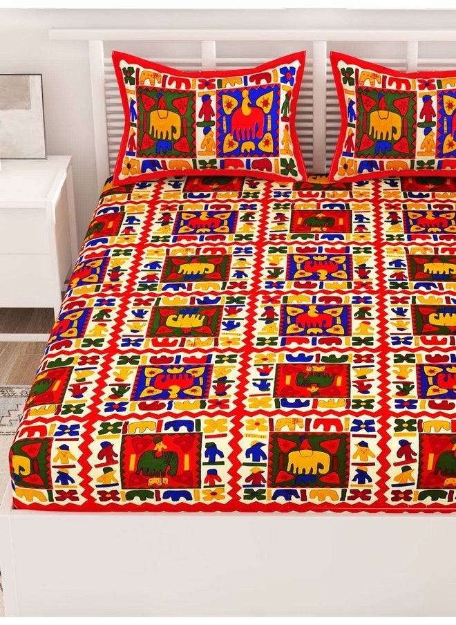 Uniqchoice - UniqChoice Rajasthani Traditional Printed 120 TC| 100% Cotton| Bedsheet for King Size Bed|Double Bedsheet with 2 Pillow Cover| Red - Image 1