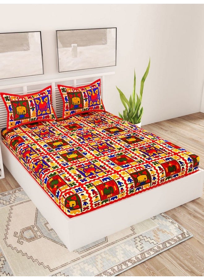 Uniqchoice - UniqChoice Rajasthani Traditional Printed 120 TC| 100% Cotton| Bedsheet for King Size Bed|Double Bedsheet with 2 Pillow Cover| Red - Image 1
