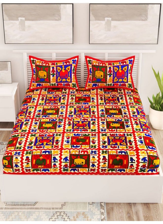 Uniqchoice - UniqChoice Rajasthani Traditional Printed 120 TC| 100% Cotton| Bedsheet for King Size Bed|Double Bedsheet with 2 Pillow Cover| Red - Image 1