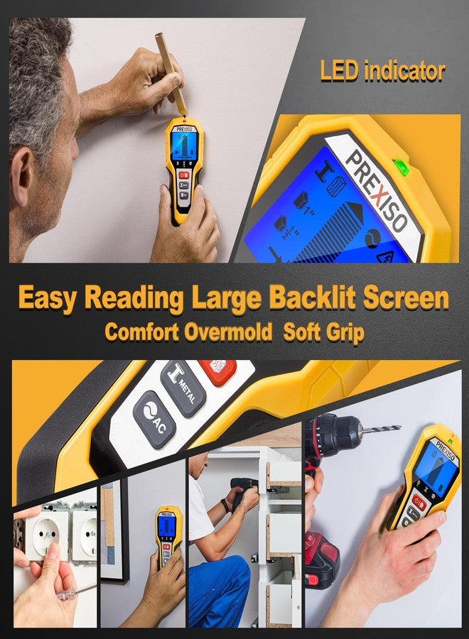 بريكسيسو جهاز كشف العوارض الخشبية PREXISO، ماسح ضوئي 5 في 1 لكشف العوارض الخشبية، أداة كشف العوارض الخشبية مع مؤشر LED لتحديد المركز، كاشف العوارض الخشبية، الأسلاك المعدنية، الأنابيب، العوارض الخشبية - Image 5