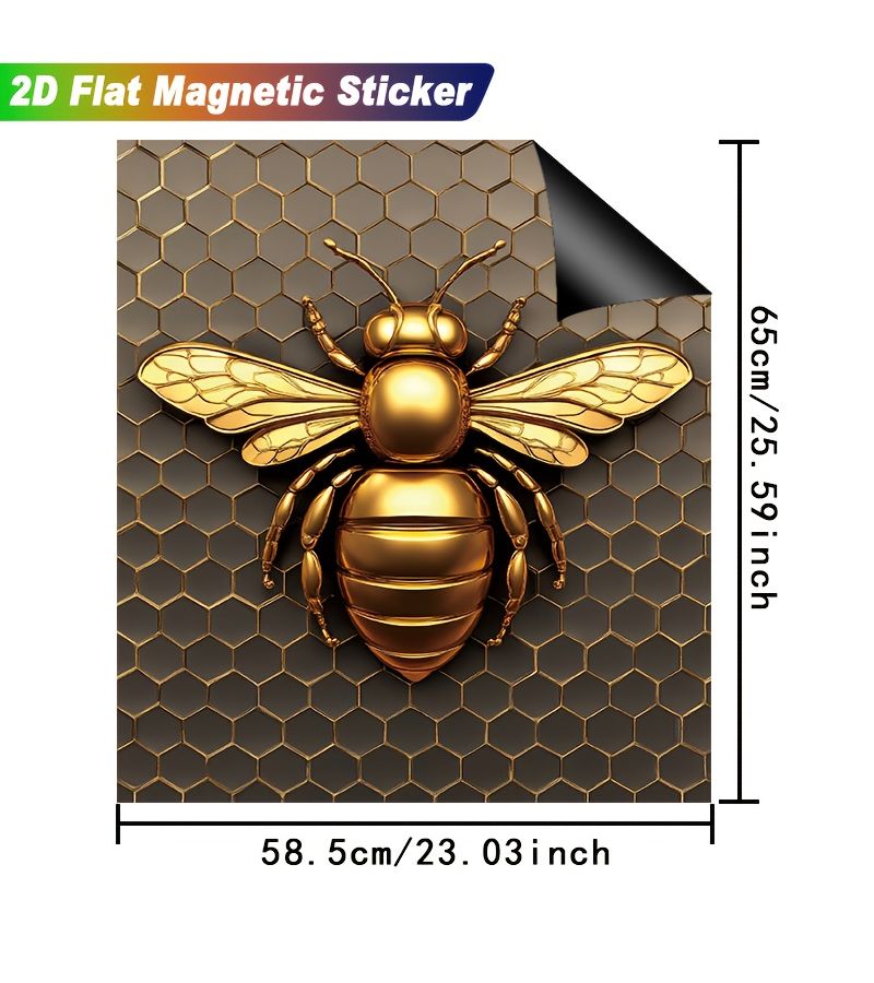 1pc Golden Bee Magnetic Hexagon Appliance Decoration 23.03 x 25.59 Inch No Glue Needed Strong Magnetic Hold Easy Clean Surface For Dishwasher Refrigerator Kitchen Decor Modern Farmhouse Industrial Chic Minimalist Styles Compatible With Oven Doors Fridge Fronts Home Improvement - Image 3