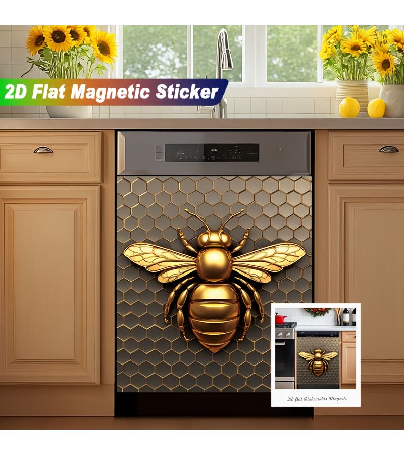 1pc Golden Bee Magnetic Hexagon Appliance Decoration 23.03 x 25.59 Inch No Glue Needed Strong Magnetic Hold Easy Clean Surface For Dishwasher Refrigerator Kitchen Decor Modern Farmhouse Industrial Chic Minimalist Styles Compatible With Oven Doors Fridge Fronts Home Improvement - Image 4