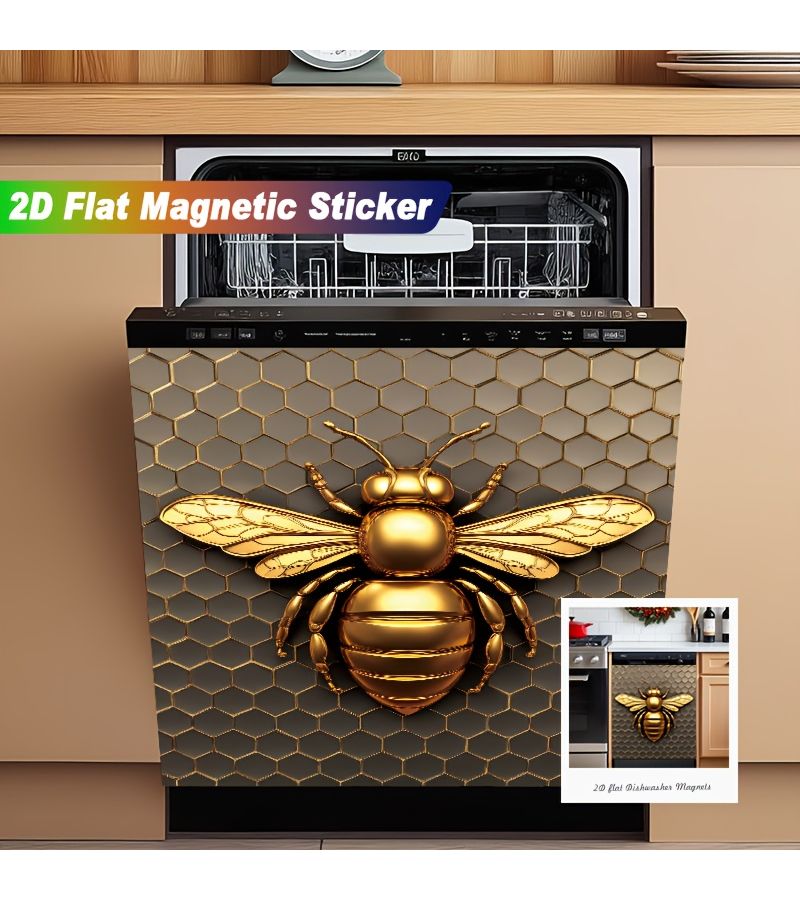 1pc Golden Bee Magnetic Hexagon Appliance Decoration 23.03 x 25.59 Inch No Glue Needed Strong Magnetic Hold Easy Clean Surface For Dishwasher Refrigerator Kitchen Decor Modern Farmhouse Industrial Chic Minimalist Styles Compatible With Oven Doors Fridge Fronts Home Improvement - Image 5