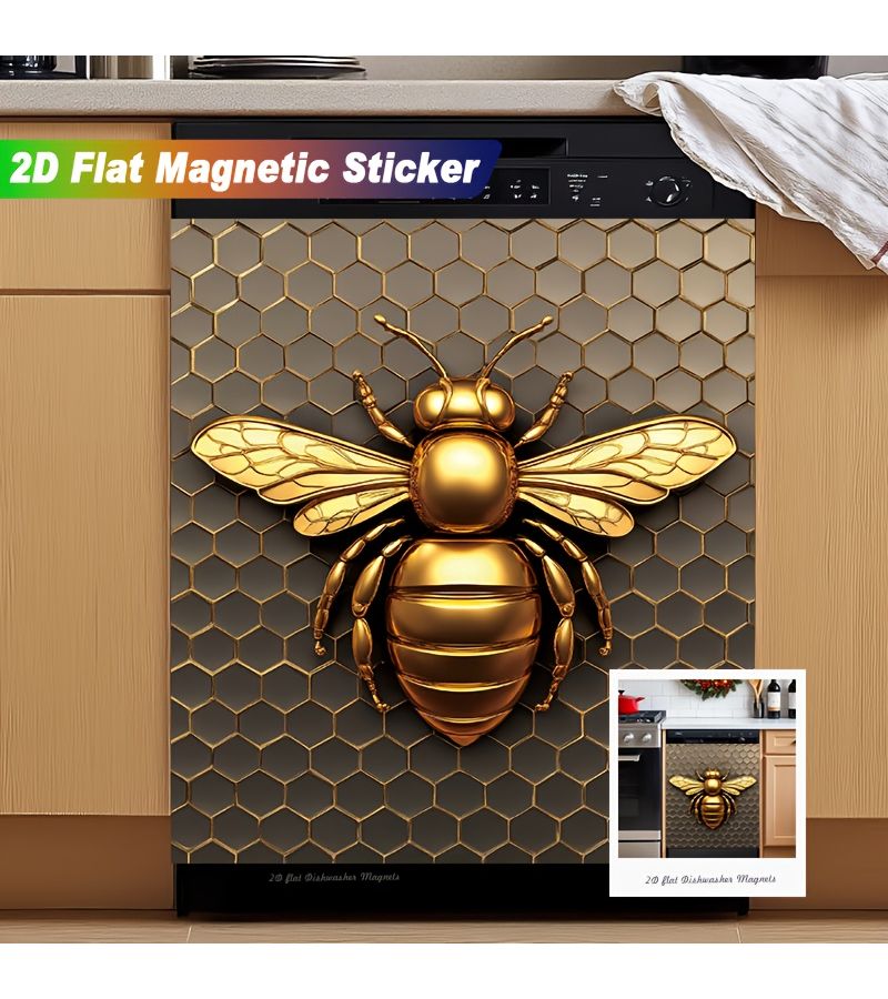 1pc Golden Bee Magnetic Hexagon Appliance Decoration 23.03 x 25.59 Inch No Glue Needed Strong Magnetic Hold Easy Clean Surface For Dishwasher Refrigerator Kitchen Decor Modern Farmhouse Industrial Chic Minimalist Styles Compatible With Oven Doors Fridge Fronts Home Improvement - Image 2