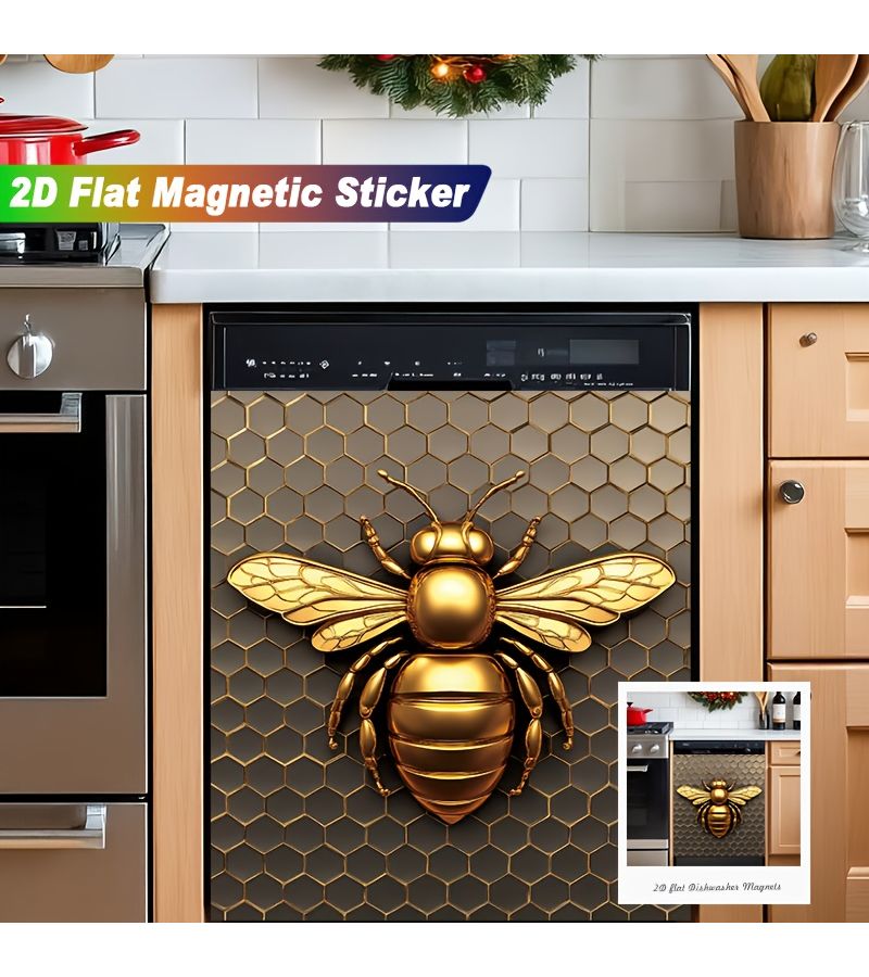 1pc Golden Bee Magnetic Hexagon Appliance Decoration 23.03 x 25.59 Inch No Glue Needed Strong Magnetic Hold Easy Clean Surface For Dishwasher Refrigerator Kitchen Decor Modern Farmhouse Industrial Chic Minimalist Styles Compatible With Oven Doors Fridge Fronts Home Improvement - Image 1