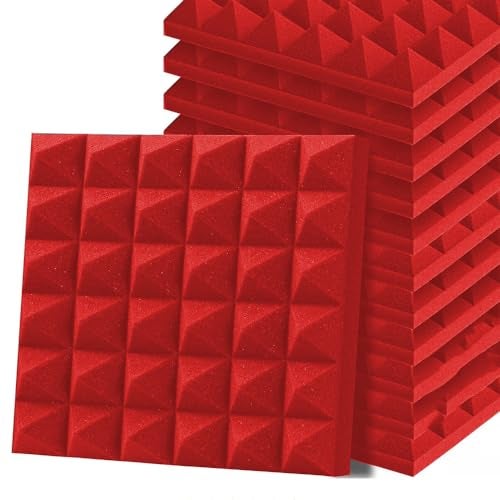 Imaginea Acoustic Foam | Pyramid Acoustic Sound Foam Panels For Studio Sound Absorbing Soundproofing Panels High Density Absorber For Wall, Decreasing Noise Echoes (1 X 1 Ft (PACK OF 18, RED) - Image 1
