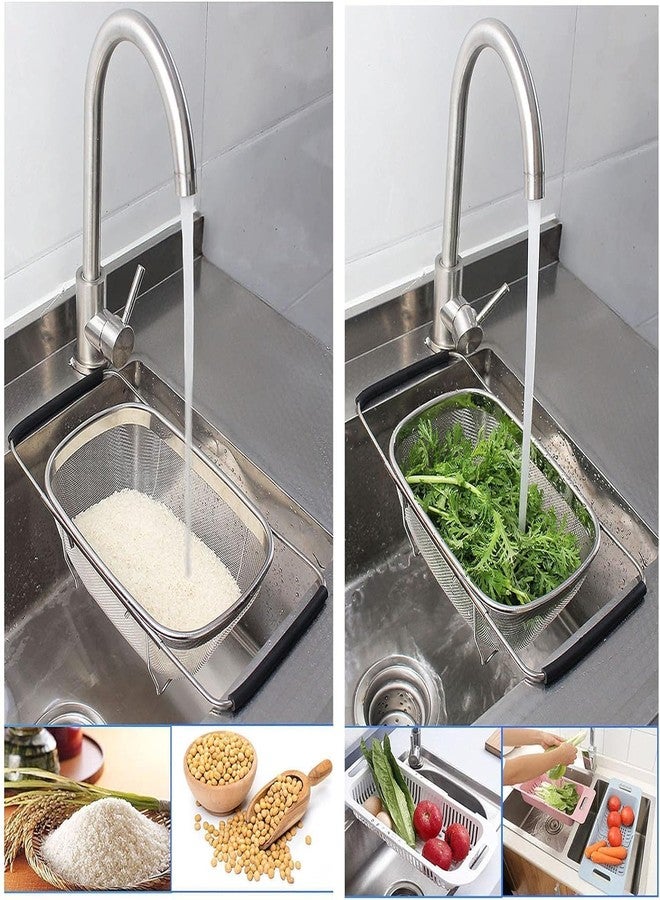 REMANG Over The Sink Colander Strainer Basket Stainless Steel, for Kitchen Sink with Rubber Grip, Fine Mesh Stainless Steel, Large, Expandable Metal Strainer for Pasta, Food, Vegetables (1 Pcs) - Image 4
