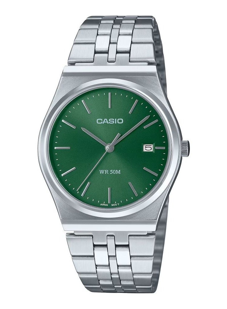 CASIO ساعة كاسيو كوارتز انالوج للجنسين بمينا اخضر وستانلس ستيل MTP-B145D-3AV - Image 1