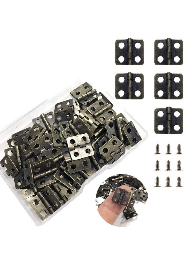 Juland 50 Pieces Mini Pure Copper Hinges Retro Hinges with 200 Pieces Replacement Screws for Wooden Box Jewelry Chest Box Cabinet DIY Accessories (13 x 12mm/0.51 x 0.47inch) - Bronze - Image 1