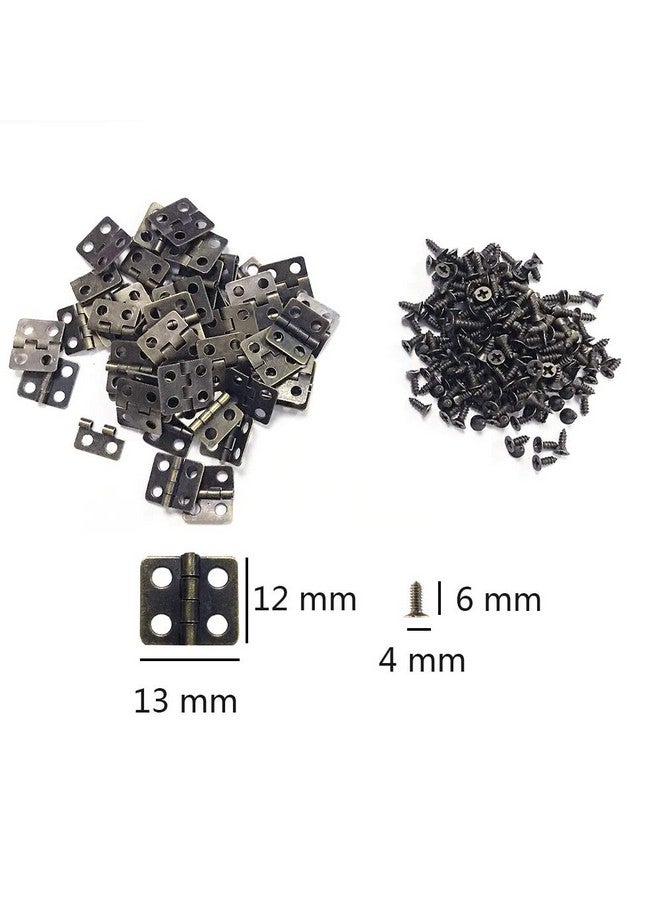 Juland 50 Pieces Mini Pure Copper Hinges Retro Hinges with 200 Pieces Replacement Screws for Wooden Box Jewelry Chest Box Cabinet DIY Accessories (13 x 12mm/0.51 x 0.47inch) - Bronze - Image 2
