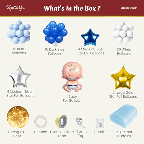 SpecialYou.in Welcome Baby Decoration Items Kit With Blue Balloons&Net Curtain For Decoration,Baby Welcome Home Decoration Kit,Welcome Home Baby Decoration,Welcome Baby Boy Decoration-79 Items - Image 3