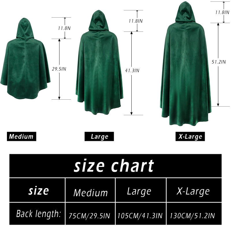 L'VOW Medieval Hobbit Cloak with Leaf Brooch Renaissance Elf Hooded Cape Velvet Cloak with Hood(Dark Green,M) - Image 5