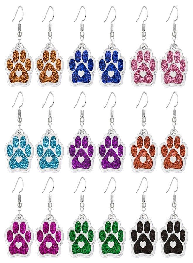 RLHRNDE 9 Pairs Paw Print Earrings Set for Women Cute Pet Puppy Cat Dog Paw Print Dangle Drop Earrings Dainty Lightweight Sparkling Heart Footprint Earrings Charm Gift For Dog Cat Animal Lover (Love) - Image 1