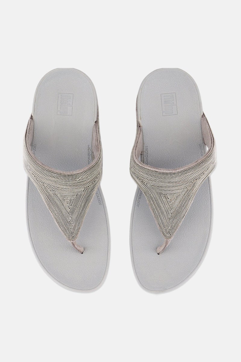 FitFlop Women Lottie Shimmermesh Slip On Sandals, Grey/Silver - Image 2