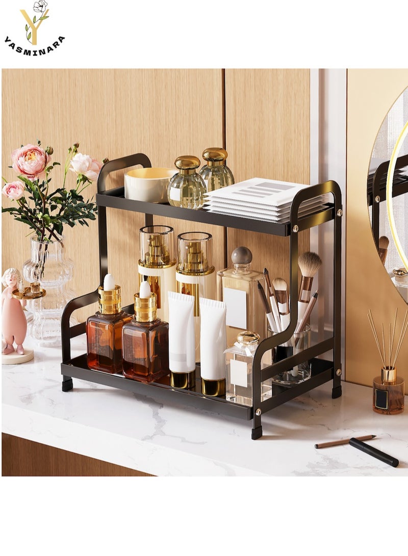 YASMINARA 2-Tier Metal Coffee Cups Mugs Drain Organizer Rack-Dual Layers Iron Storage Rack -Spacious Bathroom Organizing Shelf- Kitchen Spice Rack-Multi-Usage Home Countertop Storage  Shelf-13''*9''*12''-Black  - Image 2
