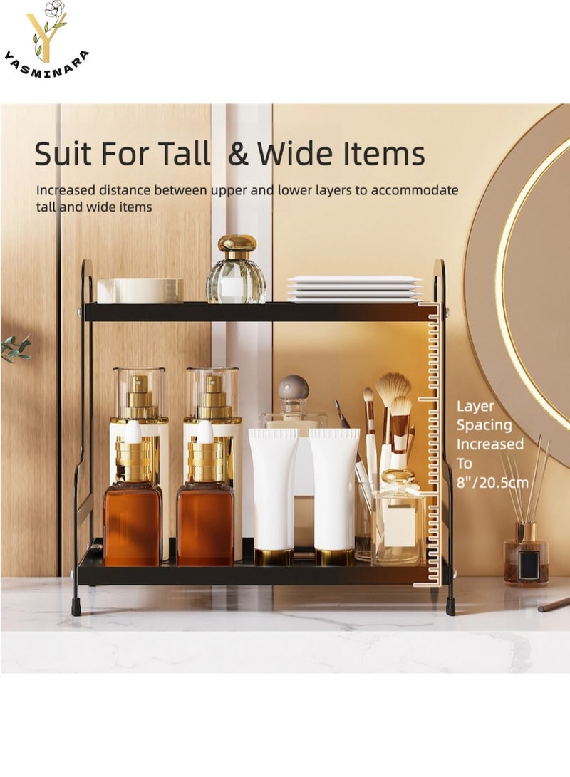 YASMINARA 2-Tier Metal Coffee Cups Mugs Drain Organizer Rack-Dual Layers Iron Storage Rack -Spacious Bathroom Organizing Shelf- Kitchen Spice Rack-Multi-Usage Home Countertop Storage  Shelf-13''*9''*12''-Black  - Image 3