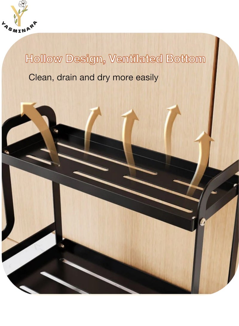 YASMINARA 2-Tier Metal Coffee Cups Mugs Drain Organizer Rack-Dual Layers Iron Storage Rack -Spacious Bathroom Organizing Shelf- Kitchen Spice Rack-Multi-Usage Home Countertop Storage  Shelf-13''*9''*12''-Black  - Image 4