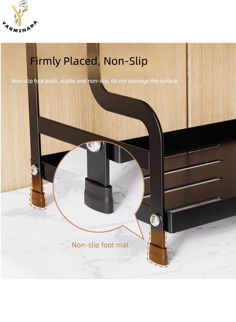 YASMINARA 2-Tier Metal Coffee Cups Mugs Drain Organizer Rack-Dual Layers Iron Storage Rack -Spacious Bathroom Organizing Shelf- Kitchen Spice Rack-Multi-Usage Home Countertop Storage  Shelf-13''*9''*12''-Black  - Image 5