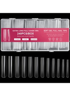 AORAEM Extra Long Square Full Cover Nail Tips 240Pcs Xxxl Clear Full Cover Fake Nails False Nails 12 Sizes Tapered Square Press On Fake Nail Tips For Acrylic Nails Salons Home Diy With Box  - Image 1