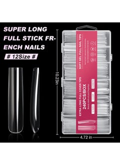 AORAEM Extra Long Square Full Cover Nail Tips 240Pcs Xxxl Clear Full Cover Fake Nails False Nails 12 Sizes Tapered Square Press On Fake Nail Tips For Acrylic Nails Salons Home Diy With Box  - Image 2