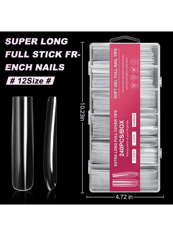 AORAEM Extra Long Square Full Cover Nail Tips 240Pcs Xxxl Clear Full Cover Fake Nails False Nails 12 Sizes Tapered Square Press On Fake Nail Tips For Acrylic Nails Salons Home Diy With Box - Image 2