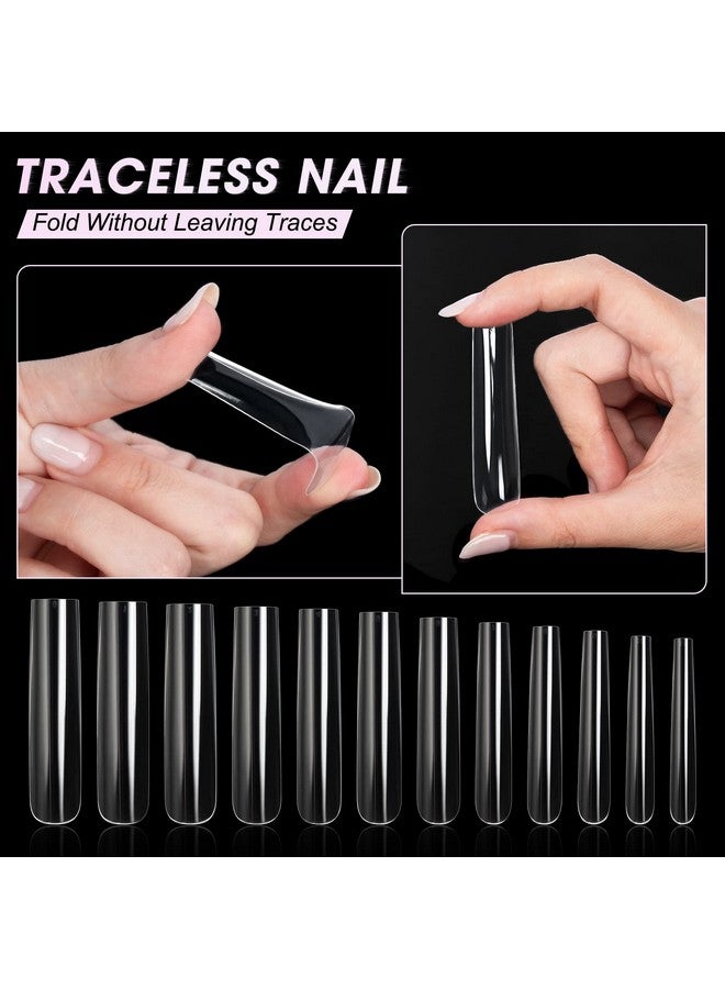 AORAEM Extra Long Square Full Cover Nail Tips 240Pcs Xxxl Clear Full Cover Fake Nails False Nails 12 Sizes Tapered Square Press On Fake Nail Tips For Acrylic Nails Salons Home Diy With Box - Image 3
