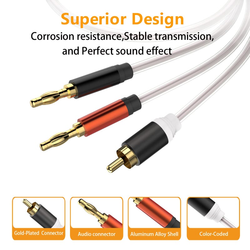 HOSONGIN RCA to Banana Plug Speaker Cable 3.3 Feet -2 Pack, Gold-Plated Dual-Shielding Hi-Fi Stereo Cable for Home Theater/Amplifier/Subwoofer/Speaker/Audio Receiver/Vinyl Record Player/SoundBar - Image 3