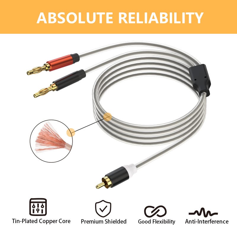 HOSONGIN RCA to Banana Plug Speaker Cable 3.3 Feet -2 Pack, Gold-Plated Dual-Shielding Hi-Fi Stereo Cable for Home Theater/Amplifier/Subwoofer/Speaker/Audio Receiver/Vinyl Record Player/SoundBar - Image 4