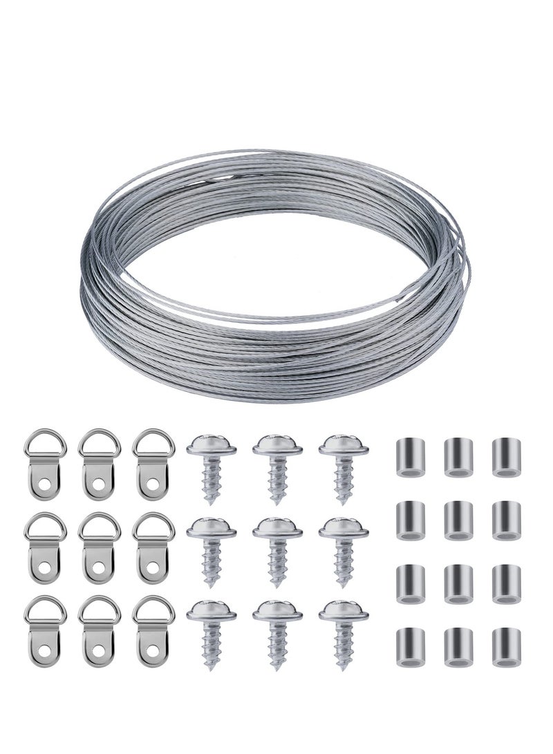 SYOSI Picture Hanging Wire Kit Wall Hooks for Hanging Pictures with Wire Screw D Ring Loop Sleeves for Picture Frame Mirror Art - Image 1