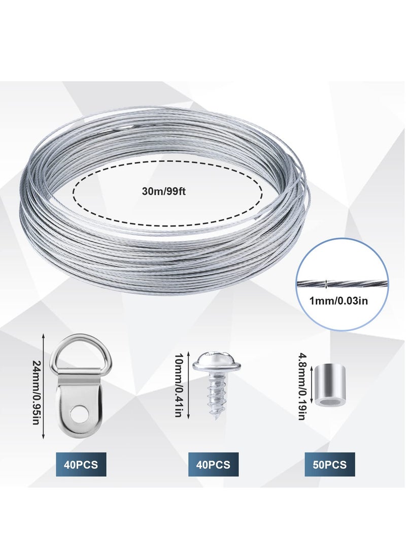 SYOSI Picture Hanging Wire Kit Wall Hooks for Hanging Pictures with Wire Screw D Ring Loop Sleeves for Picture Frame Mirror Art - Image 2