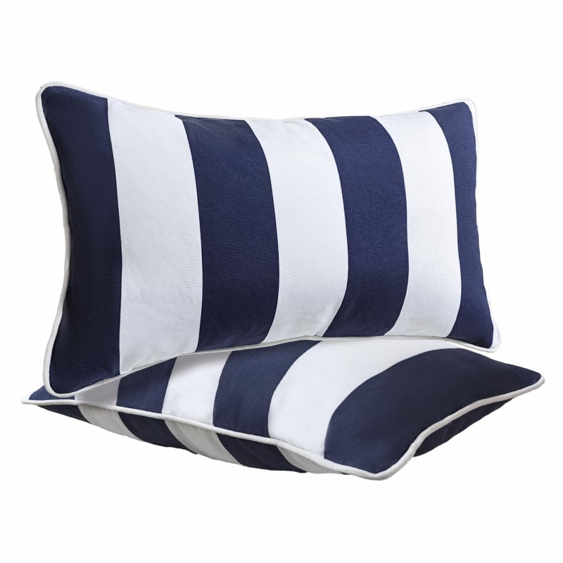 JMGBird Outdoor Lumbar Pillows, Water-Repellent Throw Pillows with Insert, Pack of 2, 12Ã—20 Inch- Add a Pop of Color Outdoors (Blue and White) - Image 1