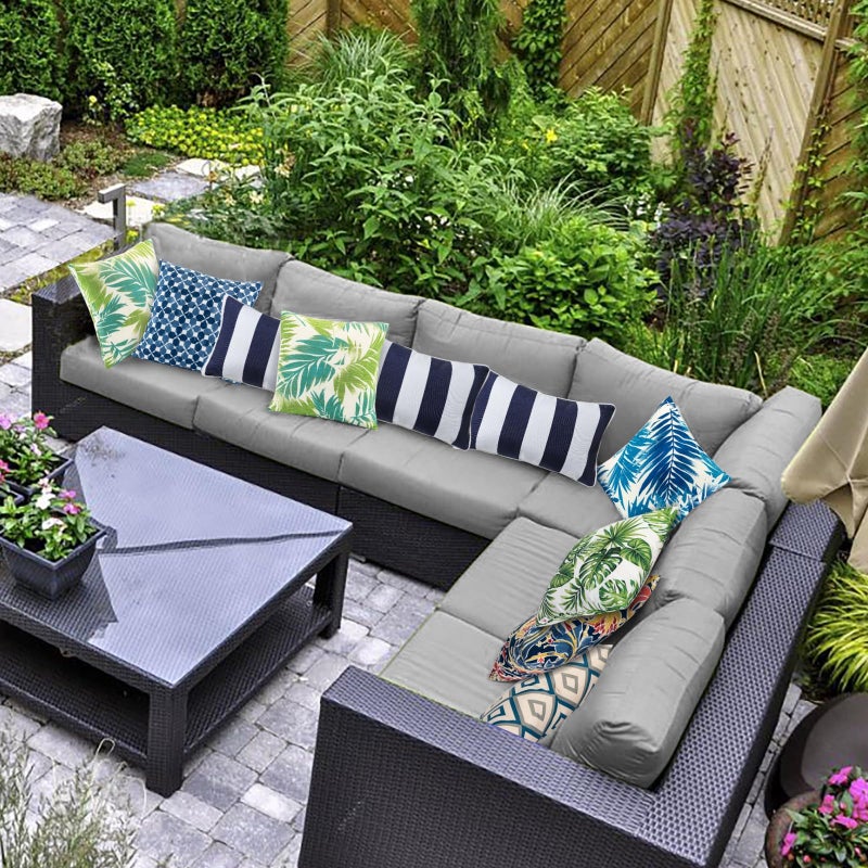 JMGBird Outdoor Lumbar Pillows, Water-Repellent Throw Pillows with Insert, Pack of 2, 12Ã—20 Inch- Add a Pop of Color Outdoors (Blue and White) - Image 2
