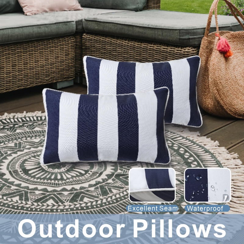 JMGBird Outdoor Lumbar Pillows, Water-Repellent Throw Pillows with Insert, Pack of 2, 12Ã—20 Inch- Add a Pop of Color Outdoors (Blue and White) - Image 4