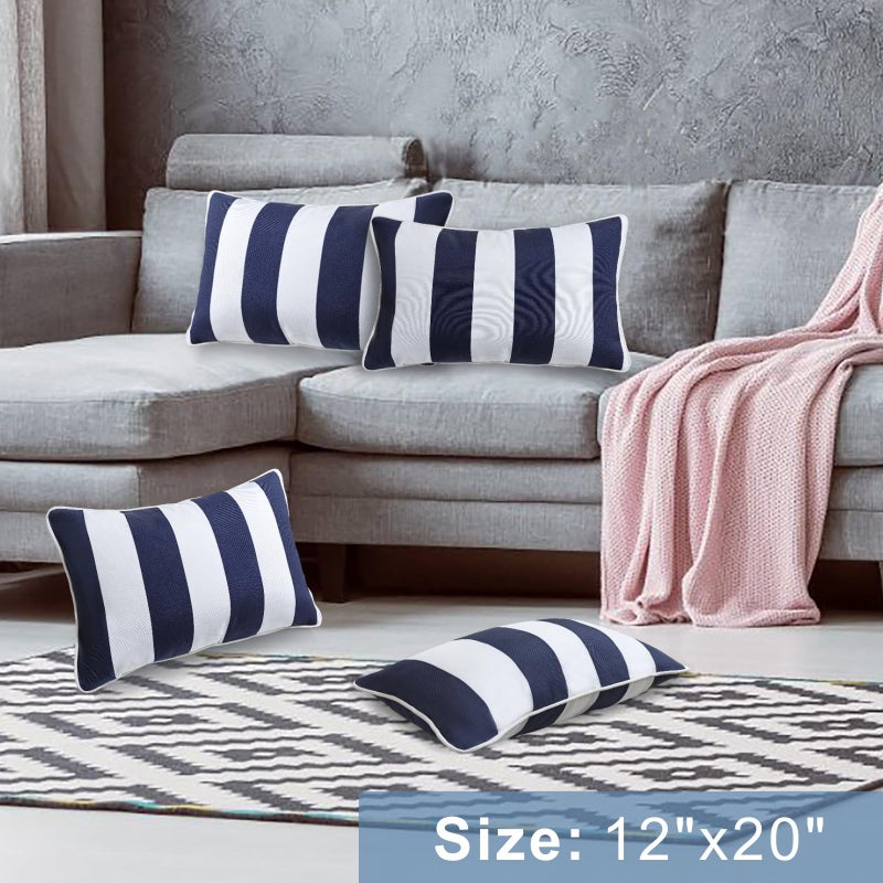 JMGBird Outdoor Lumbar Pillows, Water-Repellent Throw Pillows with Insert, Pack of 2, 12Ã—20 Inch- Add a Pop of Color Outdoors (Blue and White) - Image 3