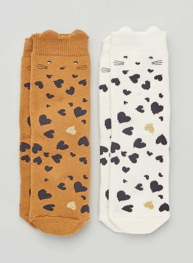 Kiabi Pack of 2 pairs of heart and cat socks  - Image 1