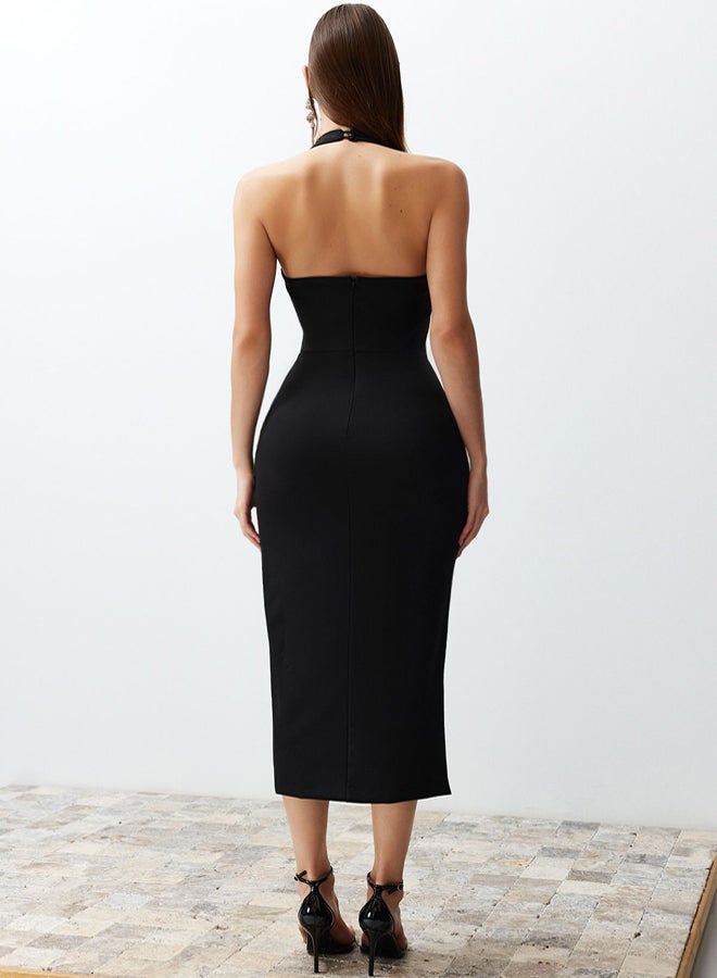 trendyol Black Body-Sit Slit Detailed Midi Woven Dress - Image 5