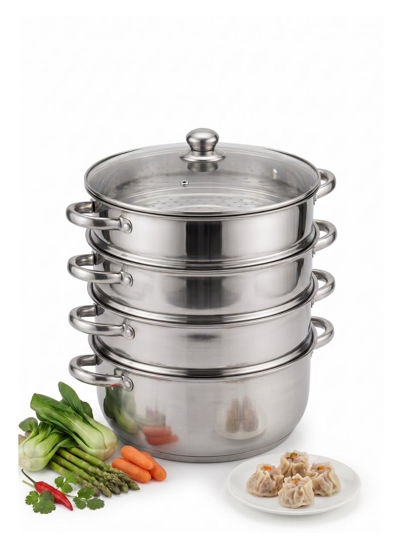 4-Tier Steamer Pot, Stainless Steel, 32cm, Silver. - Image 1