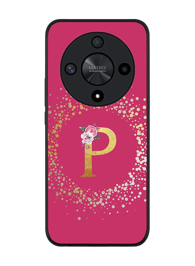 Stylizedd Rugged Black edge case for Honor X9b, Slim fit Thin Cover- Custom Monogram Initial Letter Floral Pattern Alphabet- P (Deep Pink rose) - Image 1
