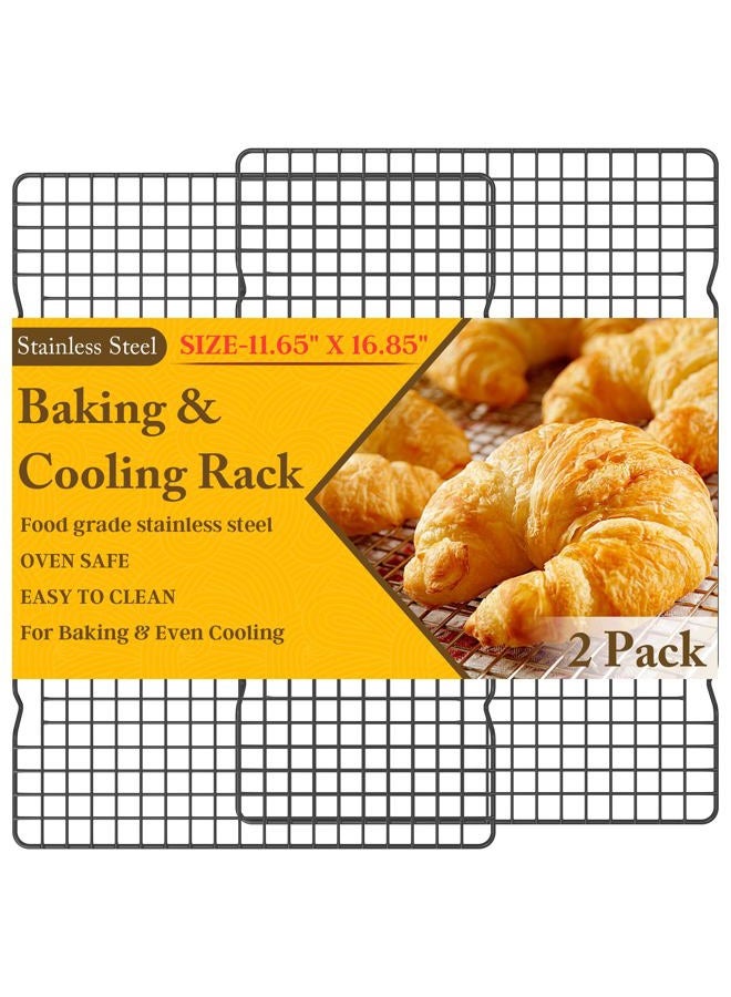 Qukaka 2PCS Cooling Racks for Cooking and Baking -11.65''x16.85''Heavy Duty Stainless Steel Wire Rack for Baking, Grilling, Roasting - Oven & Dishwasher Safe - Fits Half Sheet Pan - Image 1
