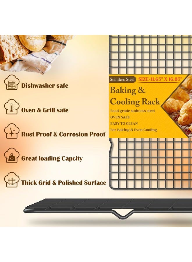 Qukaka 2PCS Cooling Racks for Cooking and Baking -11.65''x16.85''Heavy Duty Stainless Steel Wire Rack for Baking, Grilling, Roasting - Oven & Dishwasher Safe - Fits Half Sheet Pan - Image 2