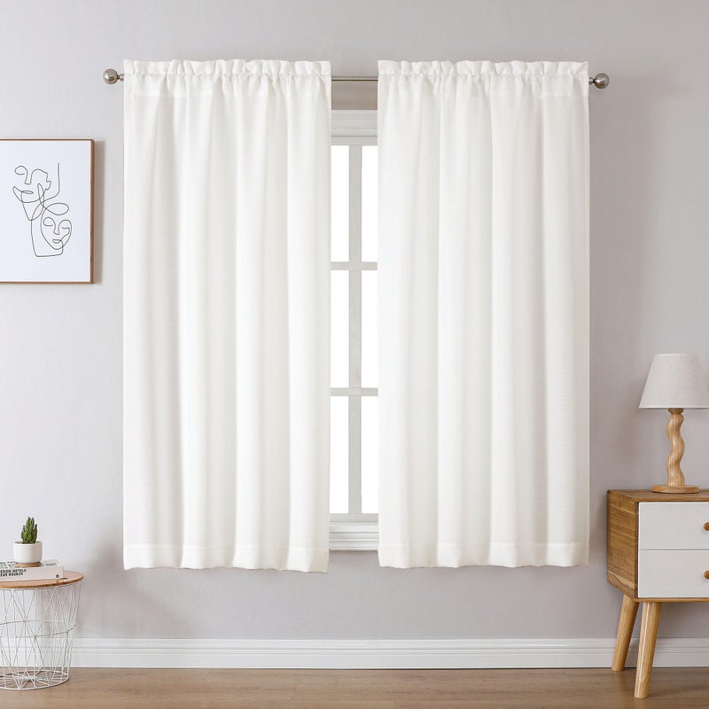 Chyhomenyc Bennet Ivory Curtains 54 Inch Length 2 Panels  Faux Linen Textured Semi Sheer Light Filtering Soft Airy Rod Pocket Window Treatment Drapes for Living Room Bedroom  Each 30"" Wx54 L - Image 2