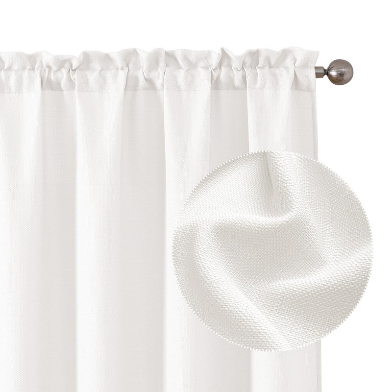 Chyhomenyc Bennet Ivory Curtains 54 Inch Length 2 Panels  Faux Linen Textured Semi Sheer Light Filtering Soft Airy Rod Pocket Window Treatment Drapes for Living Room Bedroom  Each 30"" Wx54 L - Image 1