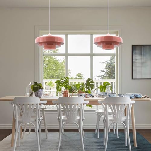 DoungRos Hanging Lamp Pink Plug in Pendant Light Mid Century Modern Pendant Lamp Fixtures Nordic Hanging Light Style Pendant Lighting Metal Shade for Living Room Dining Room Bedroom Kitchen Island - Image 4