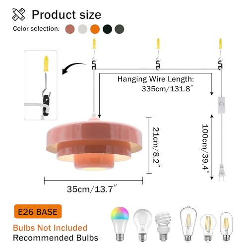 DoungRos Hanging Lamp Pink Plug in Pendant Light Mid Century Modern Pendant Lamp Fixtures Nordic Hanging Light Style Pendant Lighting Metal Shade for Living Room Dining Room Bedroom Kitchen Island - Image 5