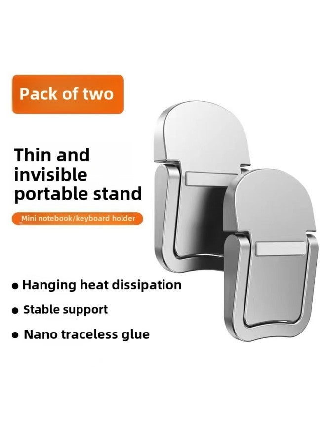 Invisible Computer Back Sticker Laptop Stand Aluminum Alloy Mini Desktop Heightening Convenient Foldableing Keyboard Bracket-Color:One-speed Back Sticker, Two-piece Set - Image 1