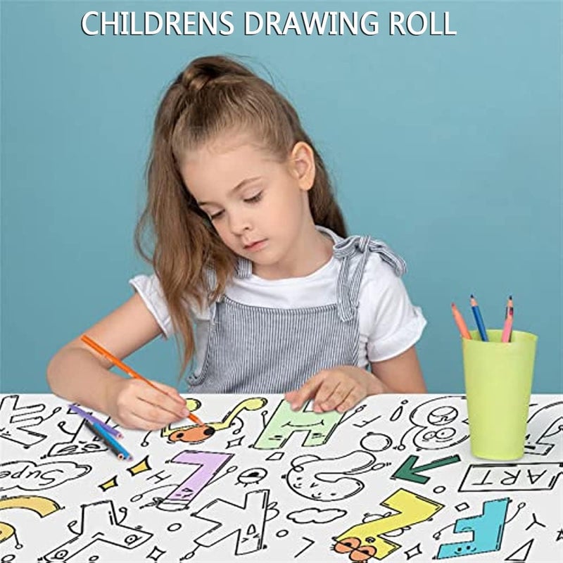 Children's Drawing Roll, Coloring Paper Roll for Kids, DIY Painting Drawing Color Filling Paper, Drawing Paper Roll for Kids (with 12 Colored Pencils,A) - Image 2